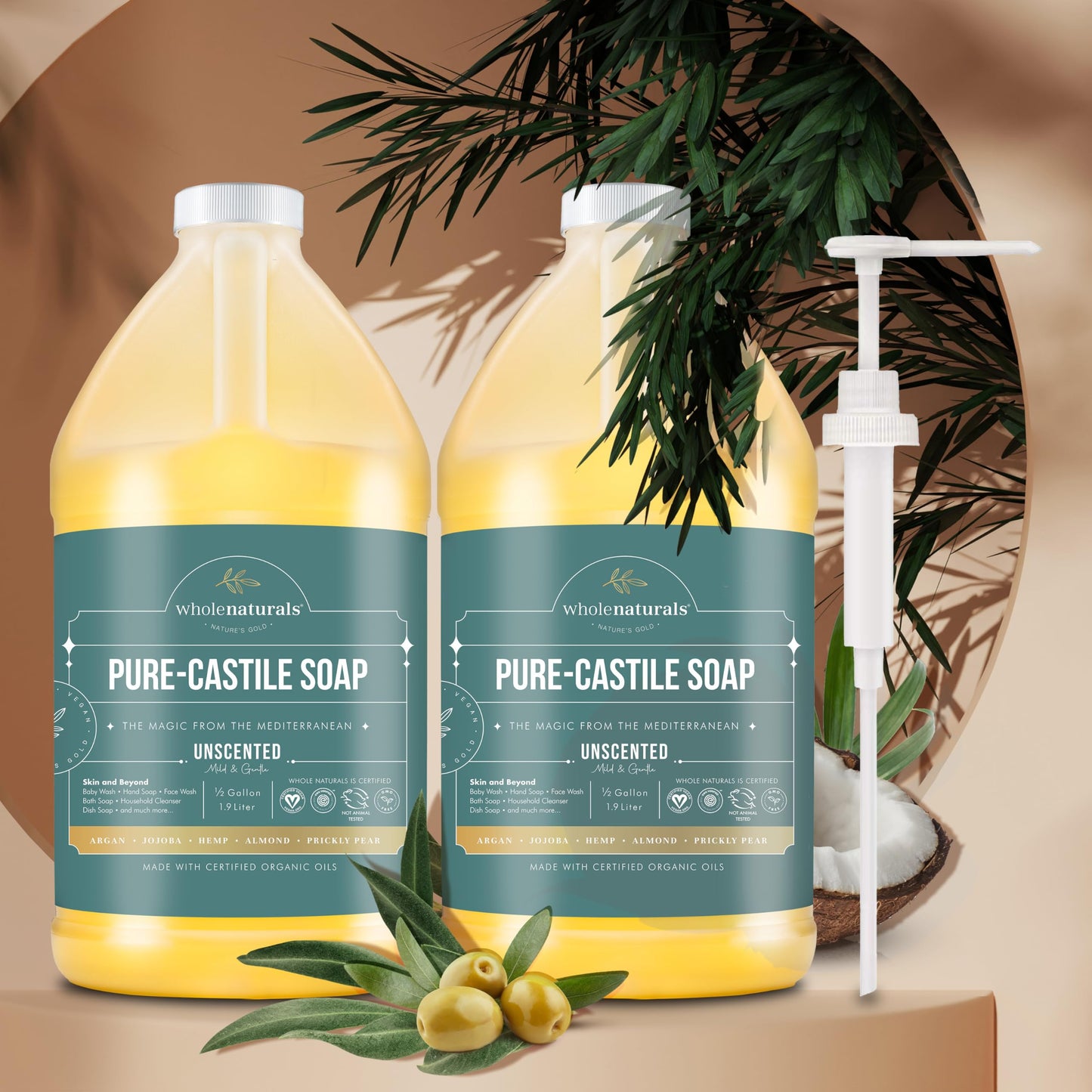 Pure Castile Soap Liquid, EWG Verified & Certified Palm Oil Free Unscented