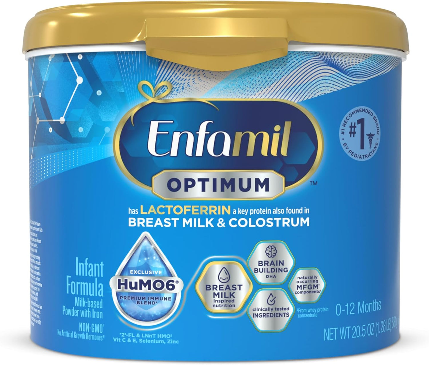 Enfamil Optimum (Enspire), Our Closest Formula to Breast Milk, Immune-Supporting Lactoferrin and Brain-Supporting DHA Baby Formula, Powder 20.5 Oz Tub