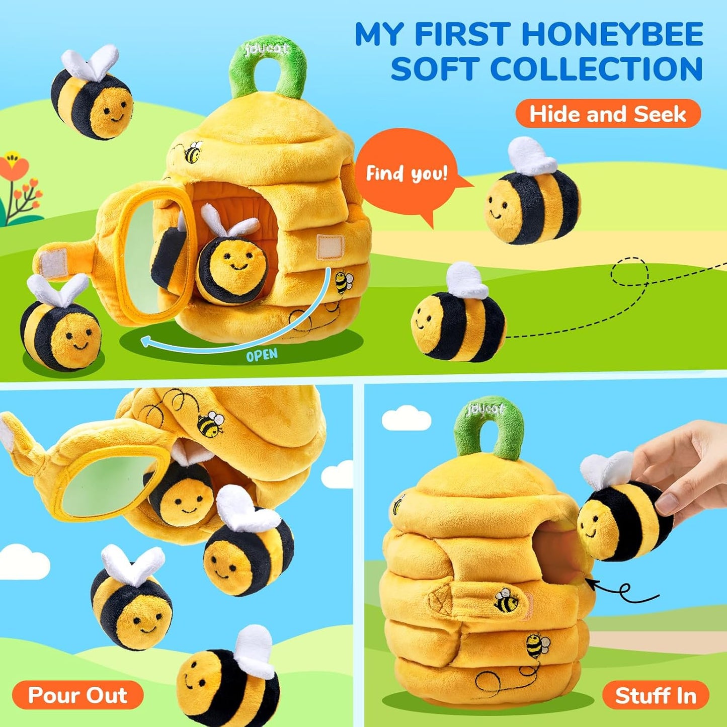 JoyCat Baby Toys 6-12 Months - Soft Baby Beehive with 5 Sensory Bees