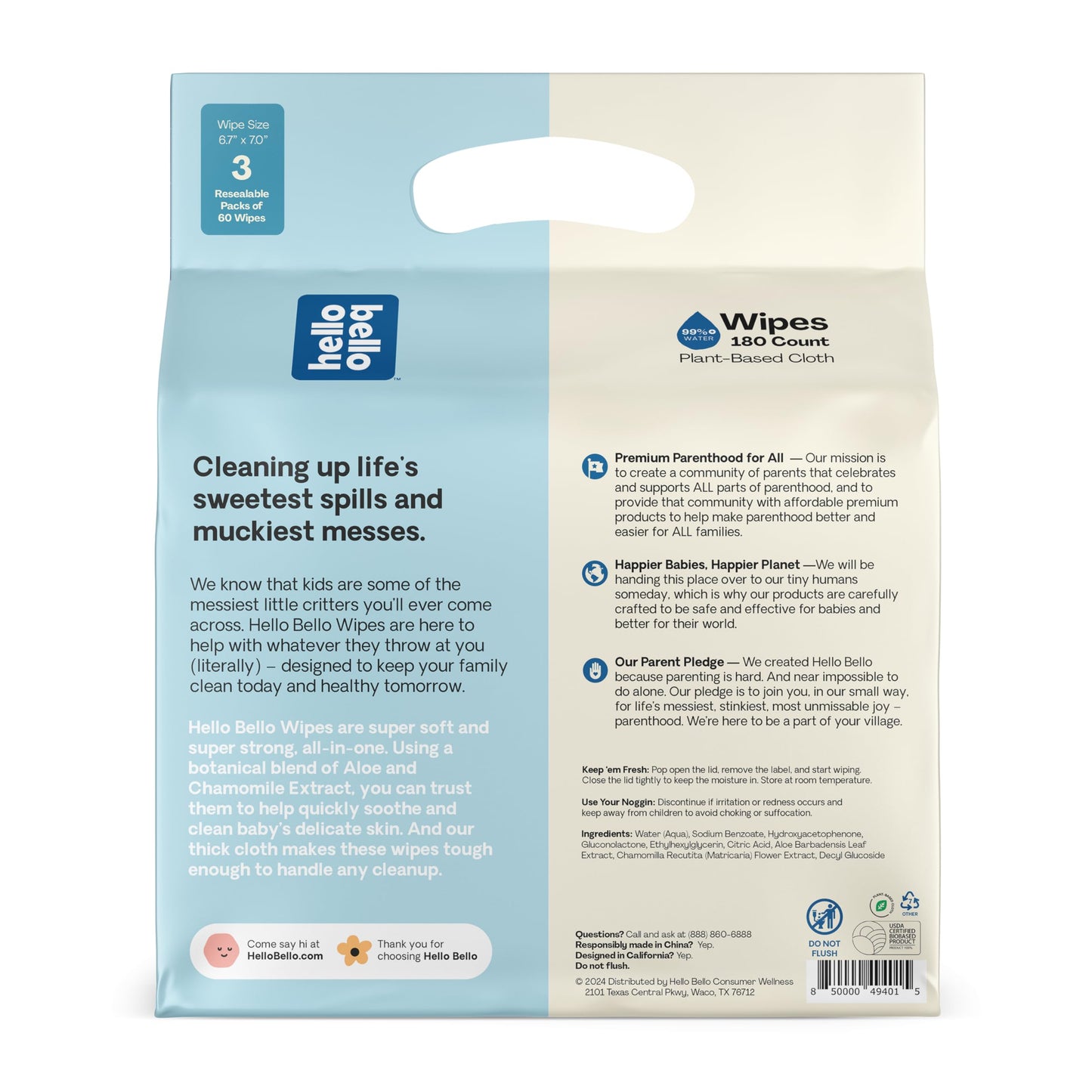 Hello Bello Extra Gentle Unscented Baby Wipes, Plant Based, Made with 99% Water and Aloe for Babies and Kids, 720 Count