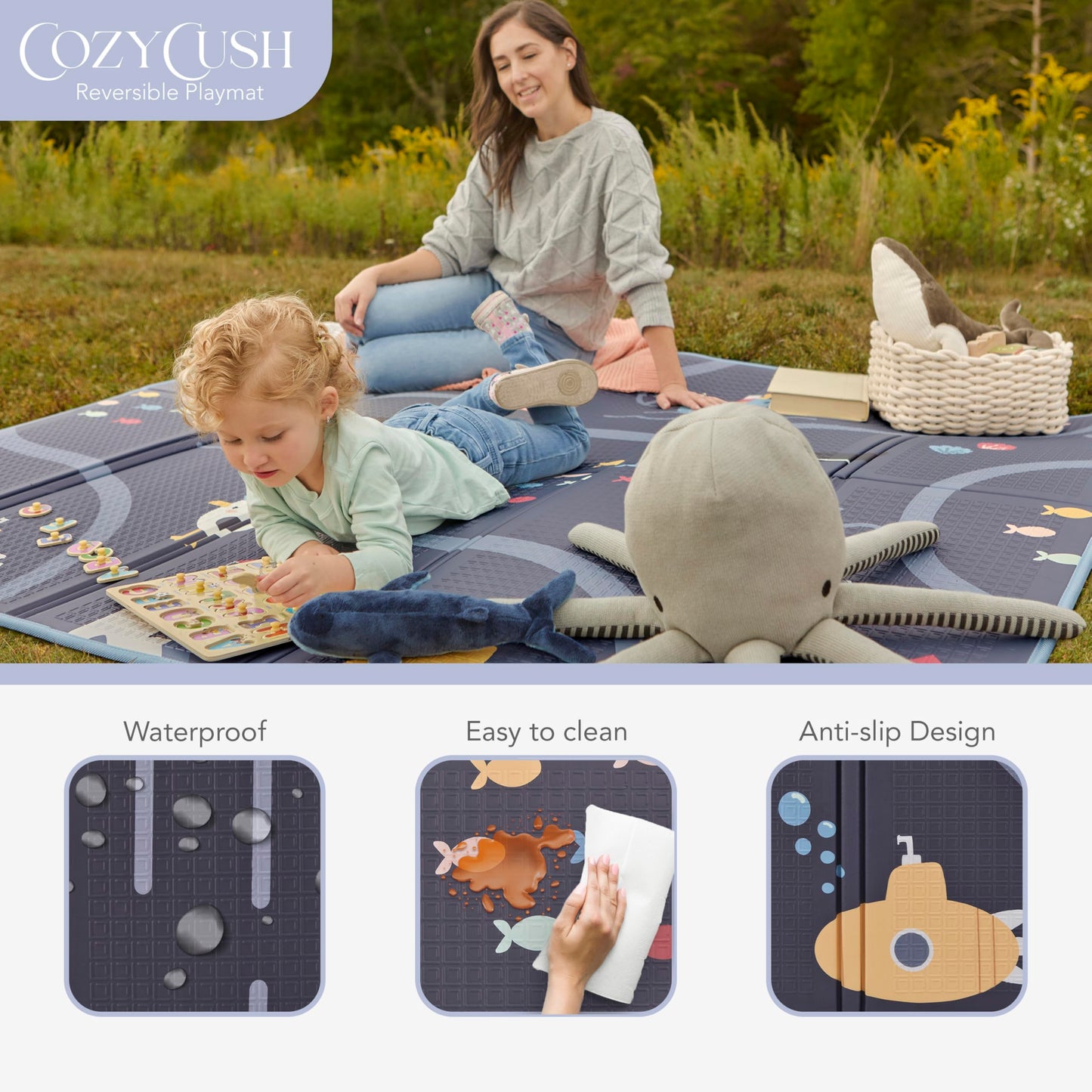 Evolur CozyCush Reversible Non-Toxic Baby Kids Playmat