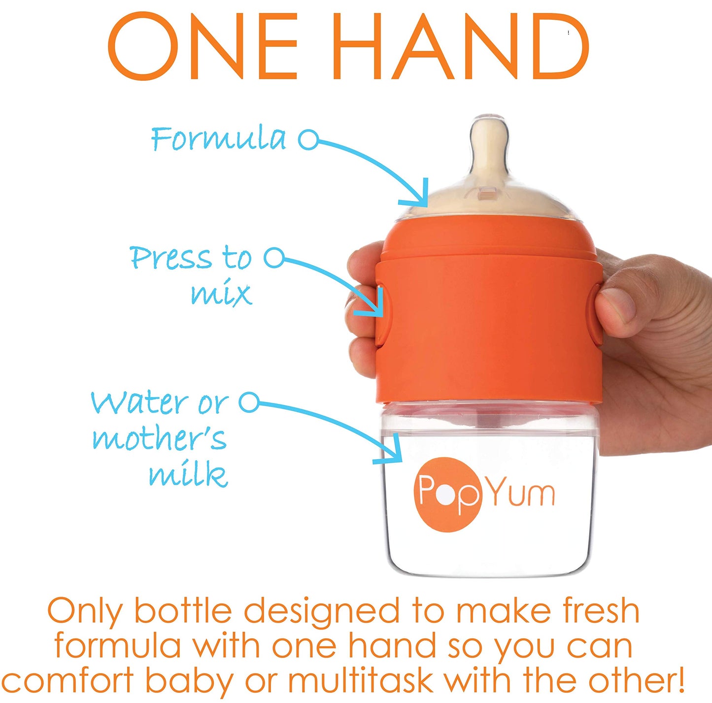 PopYum Orange Formula Making Baby Bottle Starter Set, 4-Pack