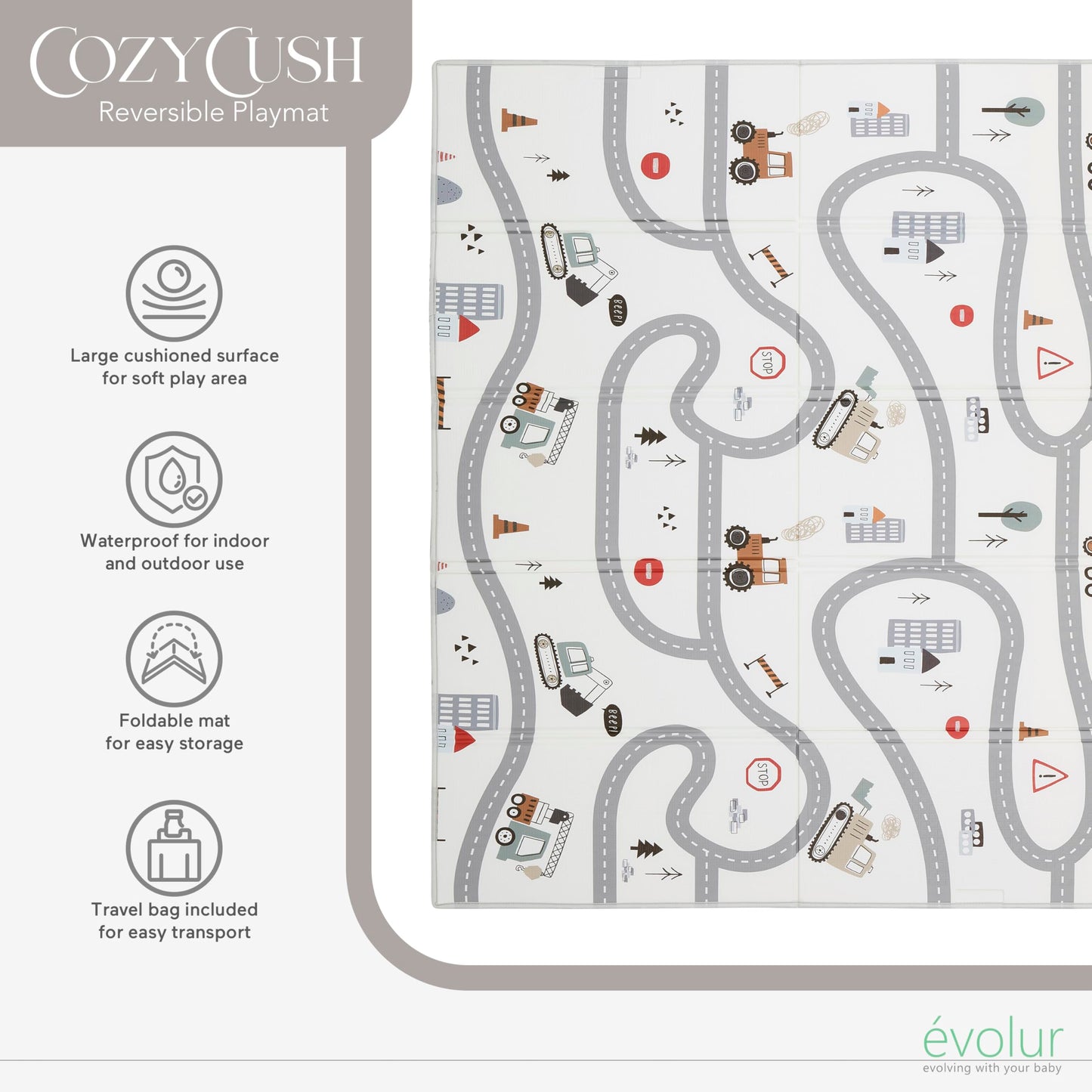 Evolur CozyCush Reversible Non-Toxic Baby Kids Playmat