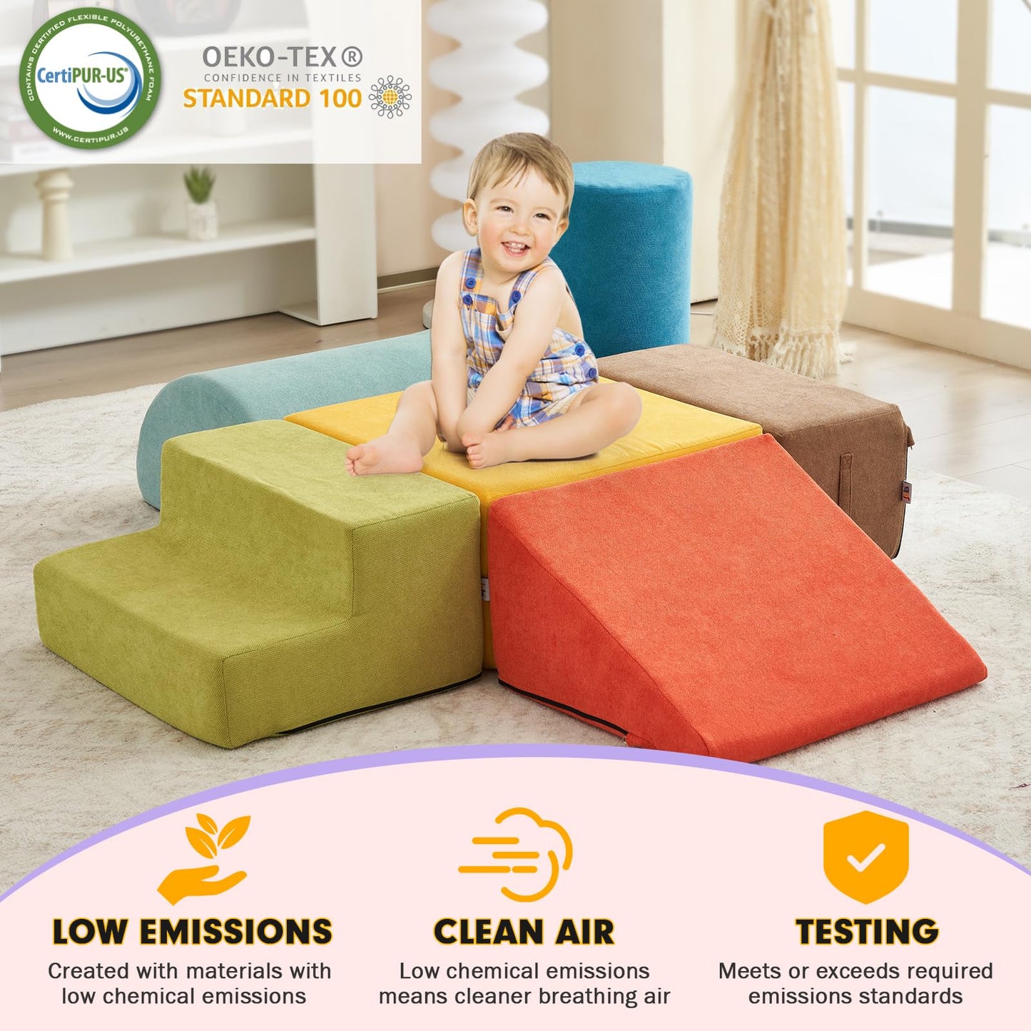 jela Foam Blocks 6Pcs Soft Play Equipment Waterproof Fabric, UV Resistant Toddler Climbing Toys Indoor& Outdoor Soft Play Climbing for Toddlers, Lightweight Climbing Blocks for Babies, Kids (Darkgrey)