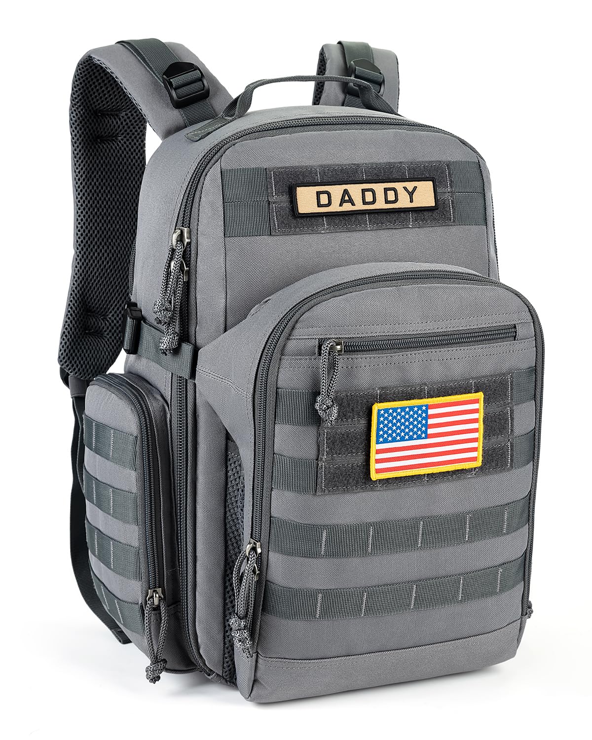 SHARKMOUTH Dad Diaper Bag Backpack - Military Baby Gear Backpacks with Daddy Patches Black