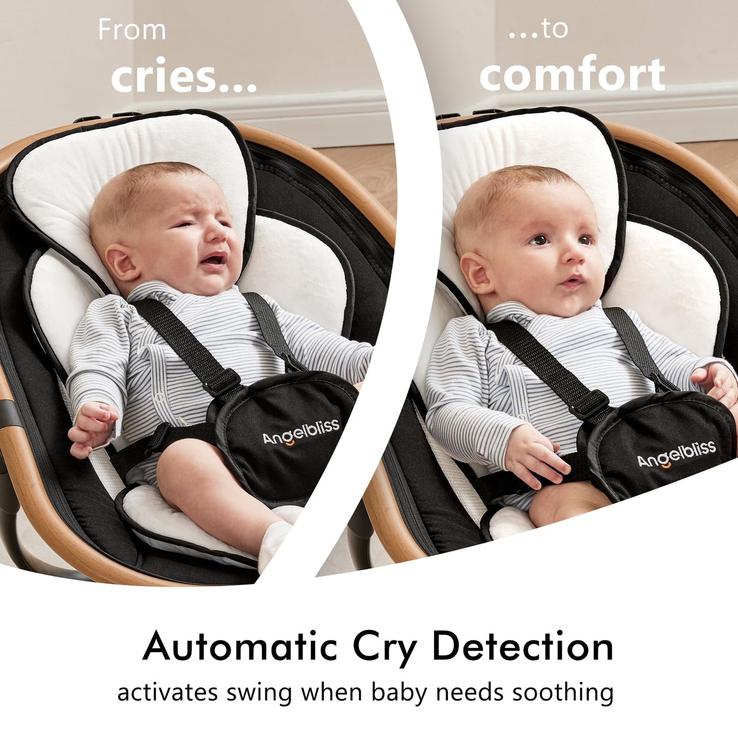 Angelbliss Baby Swing with Cry Detection, Side-to-Side Electric Swing with 5 Speeds