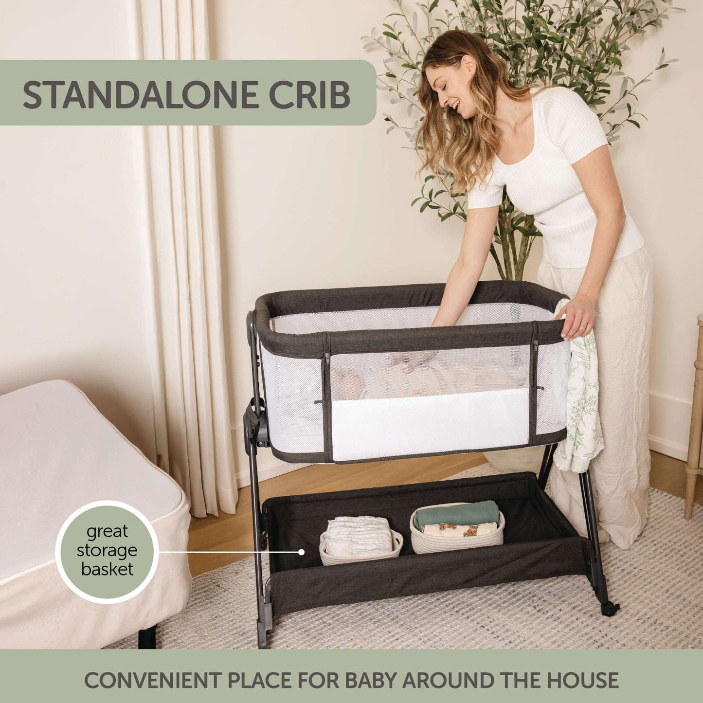 Baby Bedside Sleeper - Bassinet & Bedside Crib with Height Adjustment & Wheels - Can Be Placed Next to Bed - Attaches to Parents Bed - Easy to Fold & Carry Bassinet for Girls (Pink)