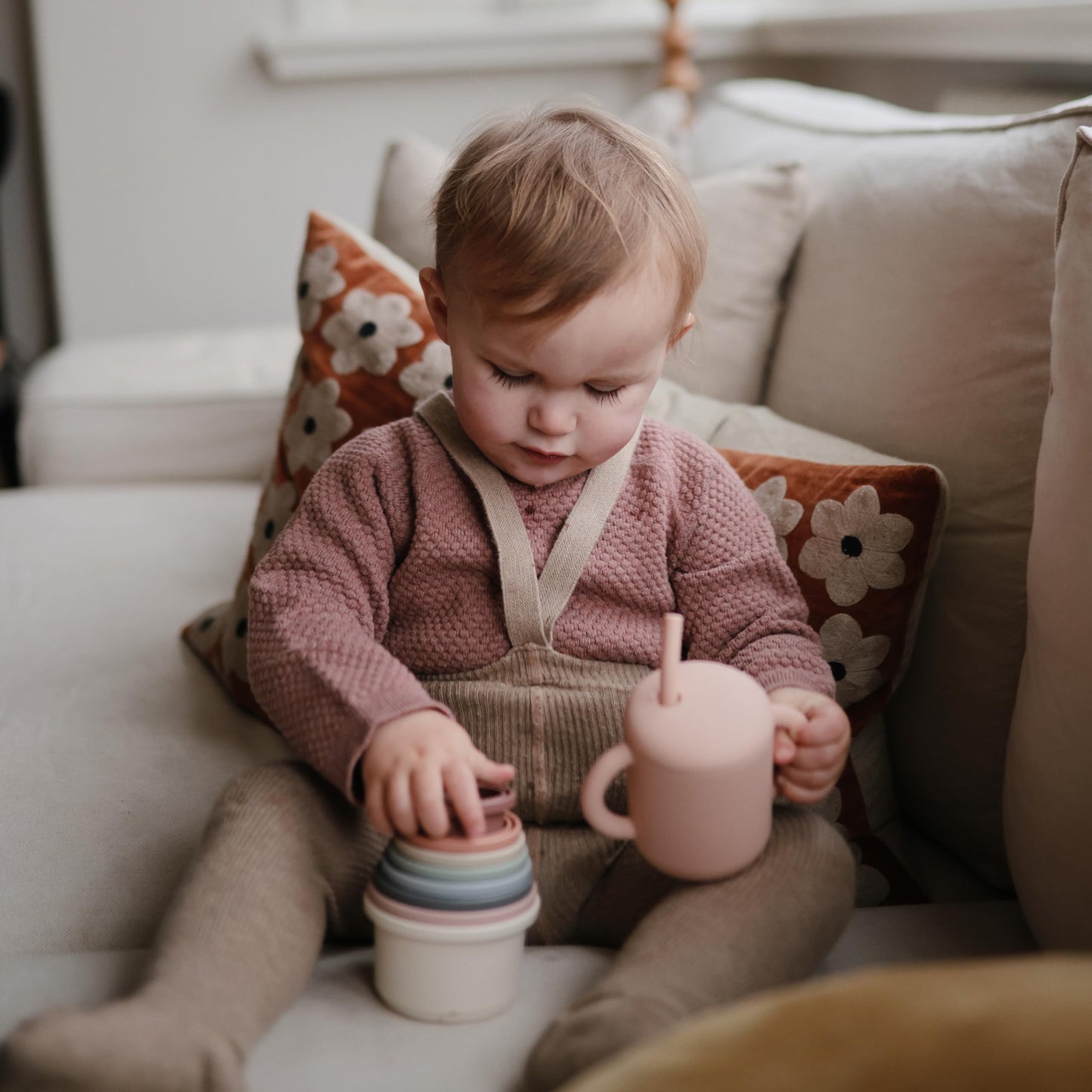 mushie 100% Silicone Training Cup & Straw for Toddlers | 6 Months+ (Whales)