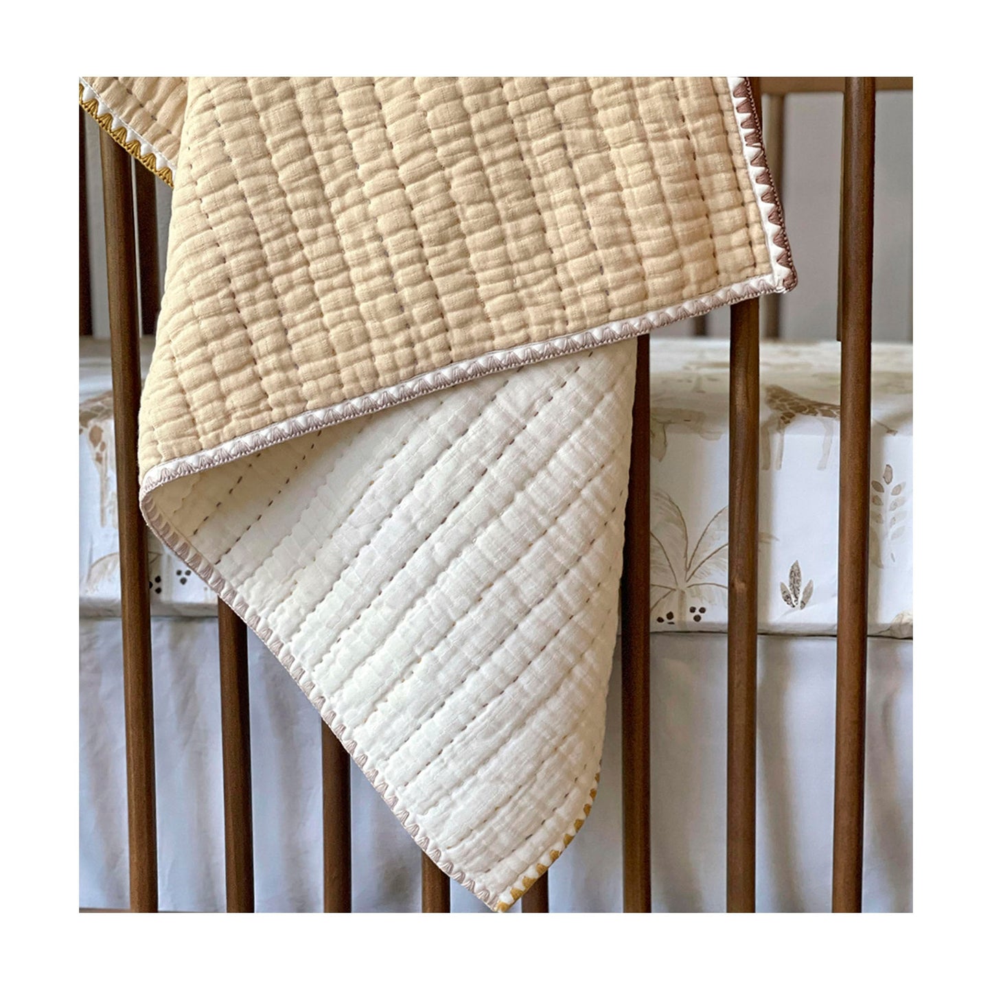 Crane Baby Blanket, 36” x 36”, Soft Cotton Quilted Nursery Blanket for Boys and Girls, Copper, Ezra Print