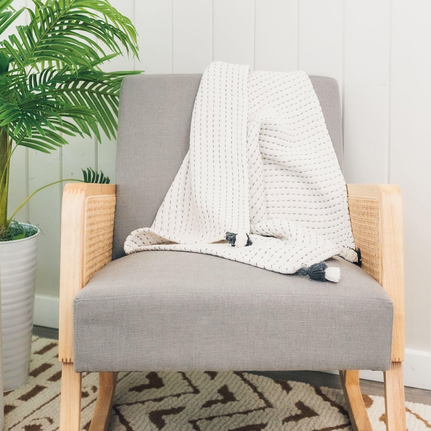Crane Baby Blanket, 36” x 36”, Soft Cotton Quilted Nursery Blanket for Boys and Girls, Copper, Ezra Print