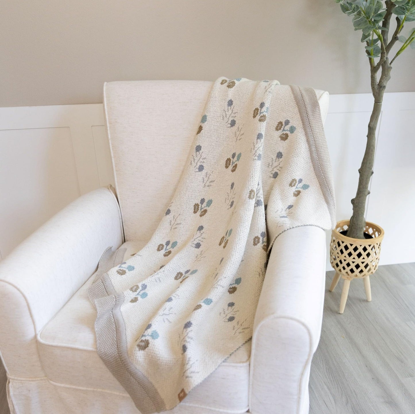 Crane Baby Blanket, 36” x 36”, Soft Cotton Quilted Nursery Blanket for Boys and Girls, Copper, Ezra Print