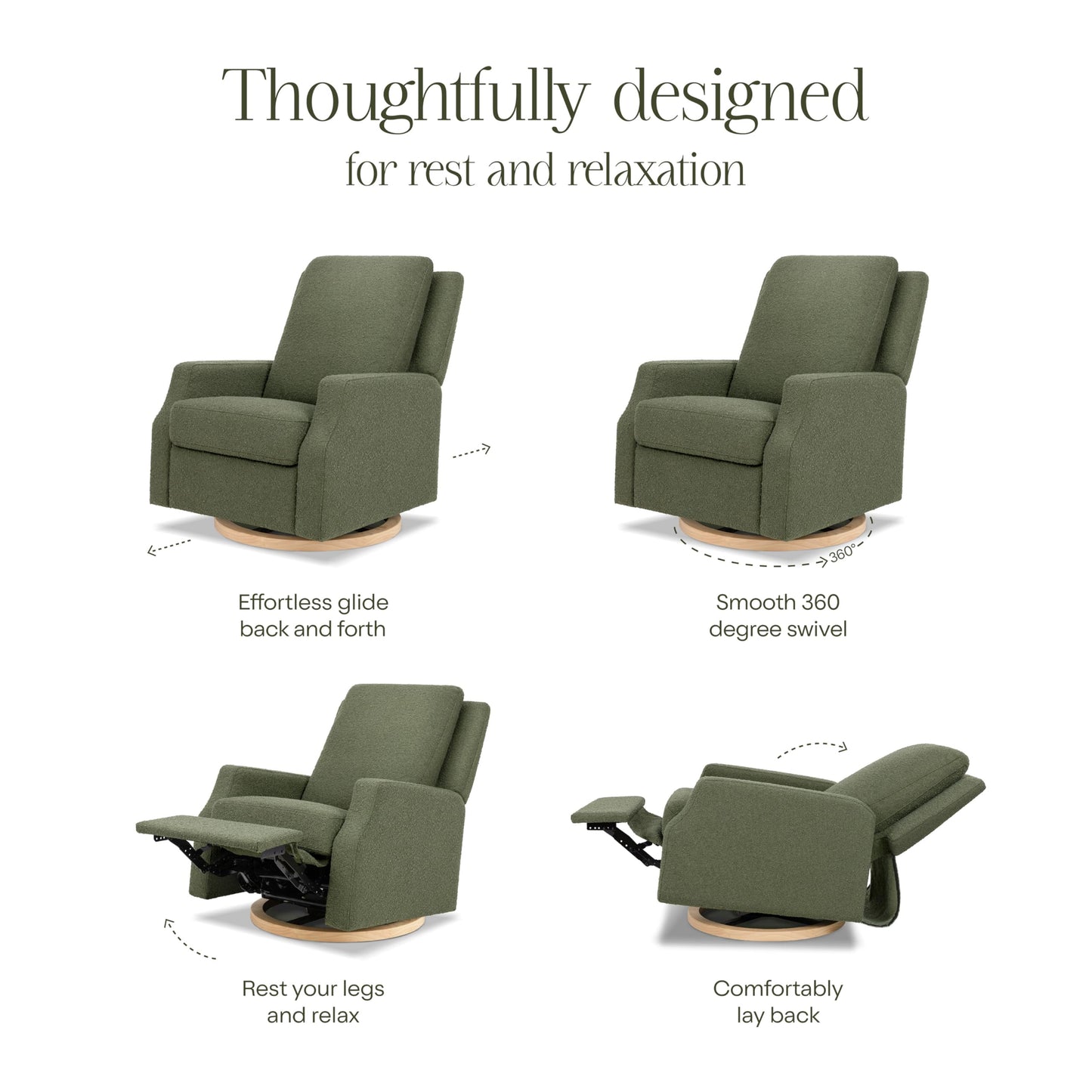 Namesake Crewe Glider Recliner Nursery Chair - GREENGUARD Gold & Certi-PUR US Certified, Ultra Cozy 360° Swivel Rocker Recliner