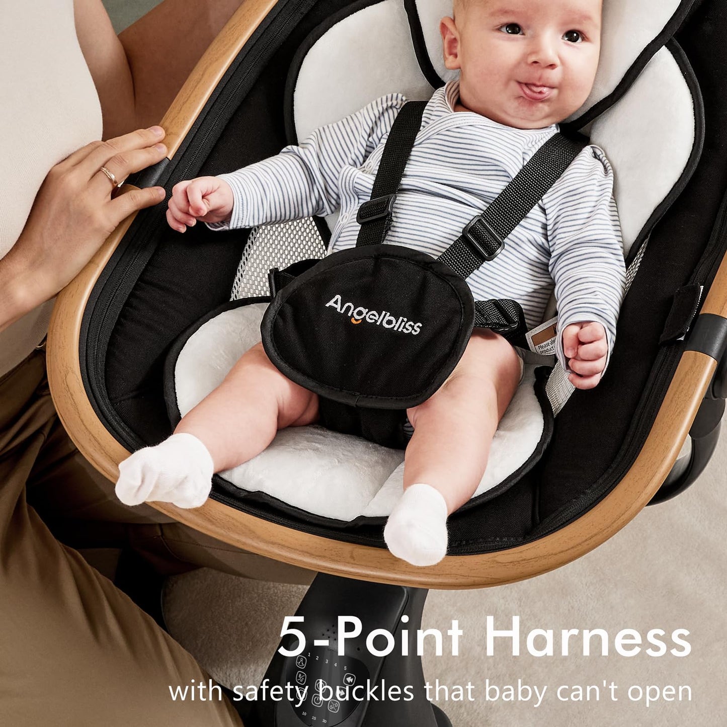 Angelbliss Baby Swing with Cry Detection, Side-to-Side Electric Swing with 5 Speeds