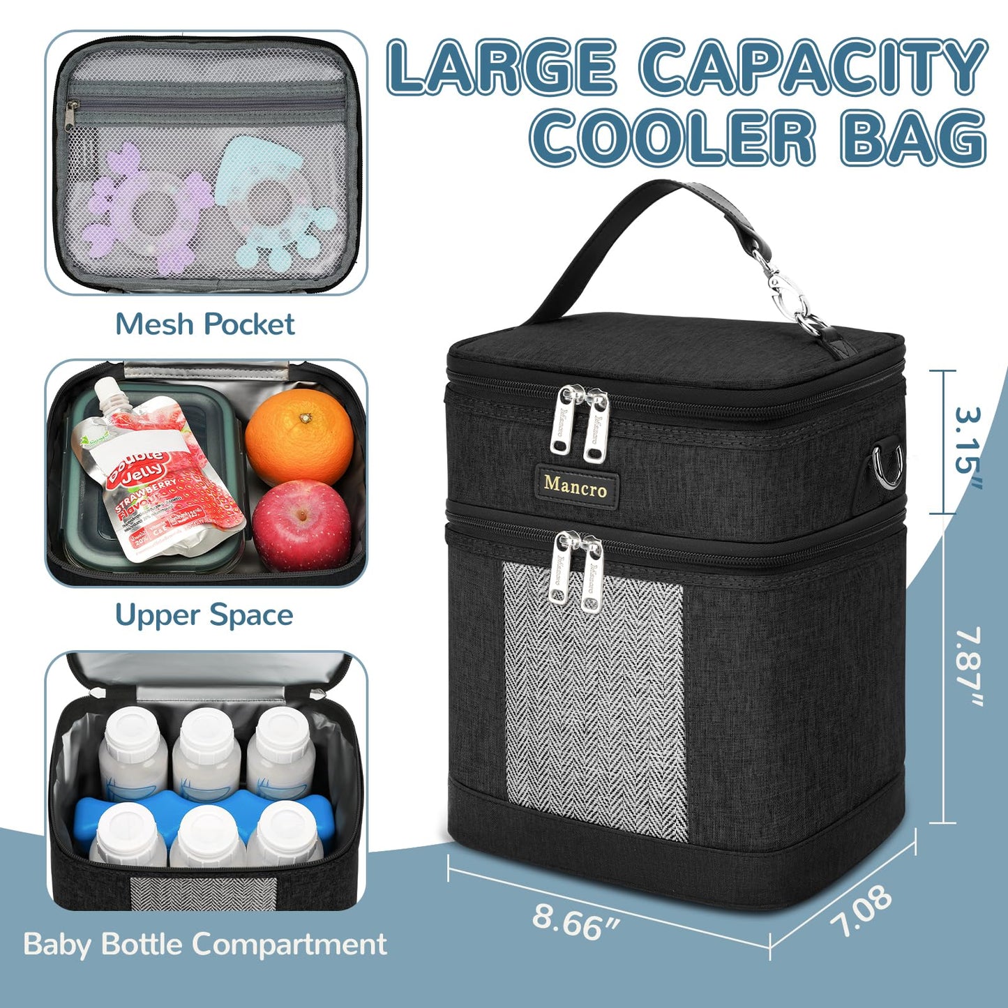 Mancro Breastmilk Cooler Bag with Ice Pack, Double Layer Insulated Baby Bottles Bag Fits 6 Bottles Up to 9 Ounces, Portable Breast Pump Cooler Travel Bag for Daycare and Nursing Moms, Beige
