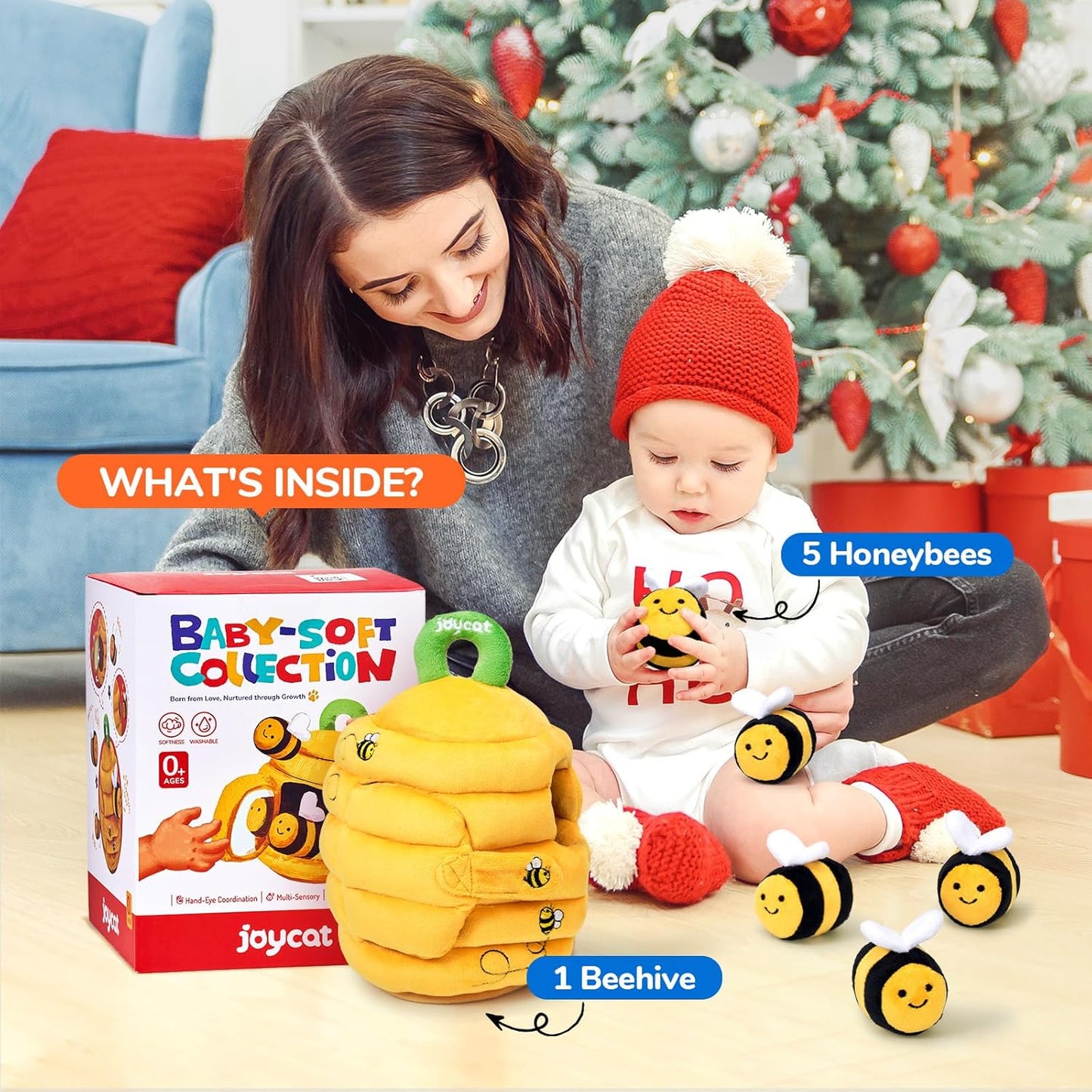 JoyCat Baby Toys 6-12 Months - Soft Baby Beehive with 5 Sensory Bees