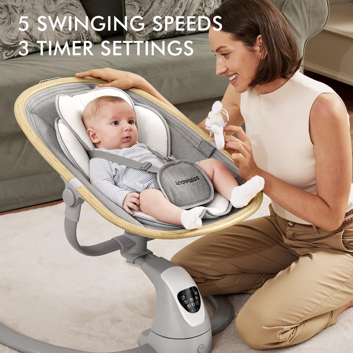 Angelbliss Baby Swing with Cry Detection, Side-to-Side Electric Swing with 5 Speeds