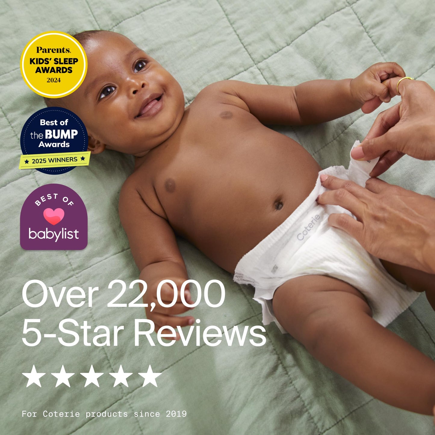 Coterie Baby Wipes + Diapers Kit, Size 1 (198 Count) & Size Newborn Diapers (93 Count), 4 Pack (224) Wipes with 99% Water, Plant Based Materials, Hypoallergenic for Sensitive Skin, Baby Essentials