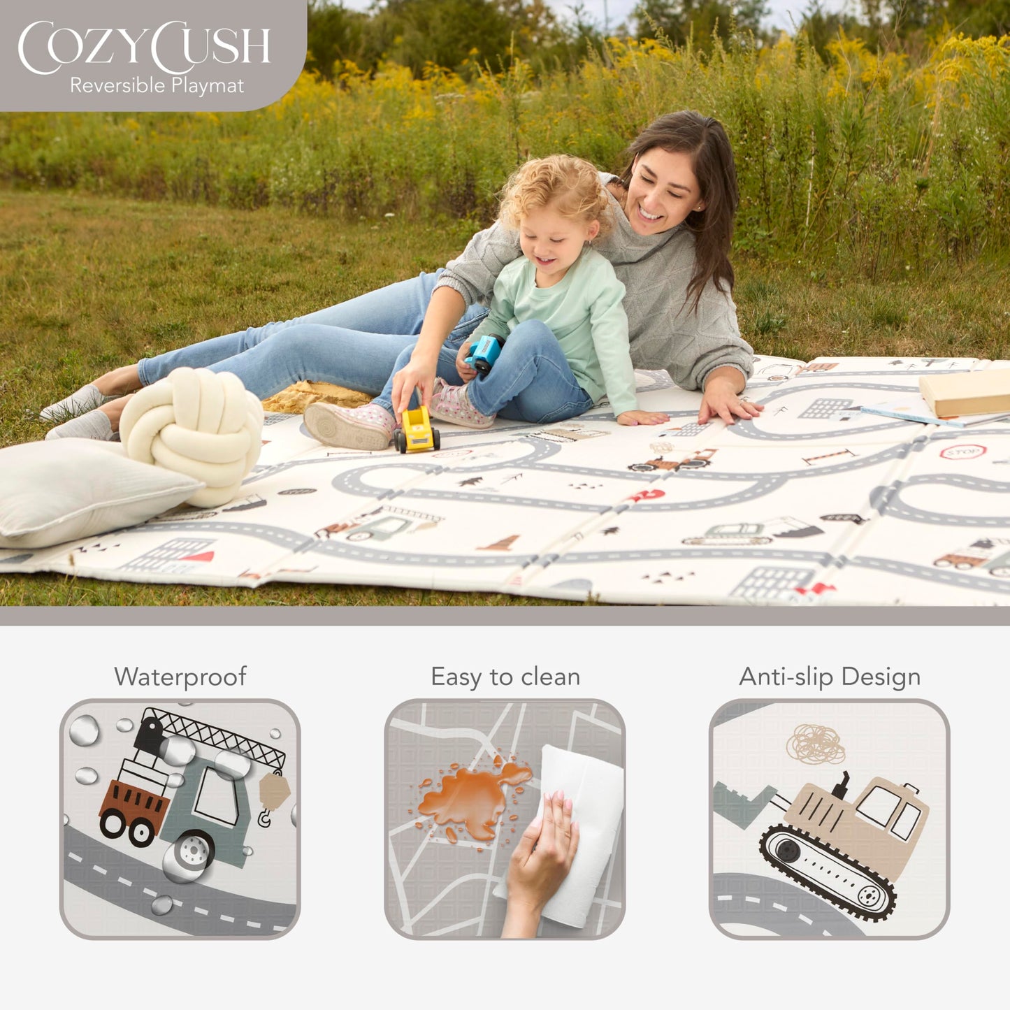 Evolur CozyCush Reversible Non-Toxic Baby Kids Playmat