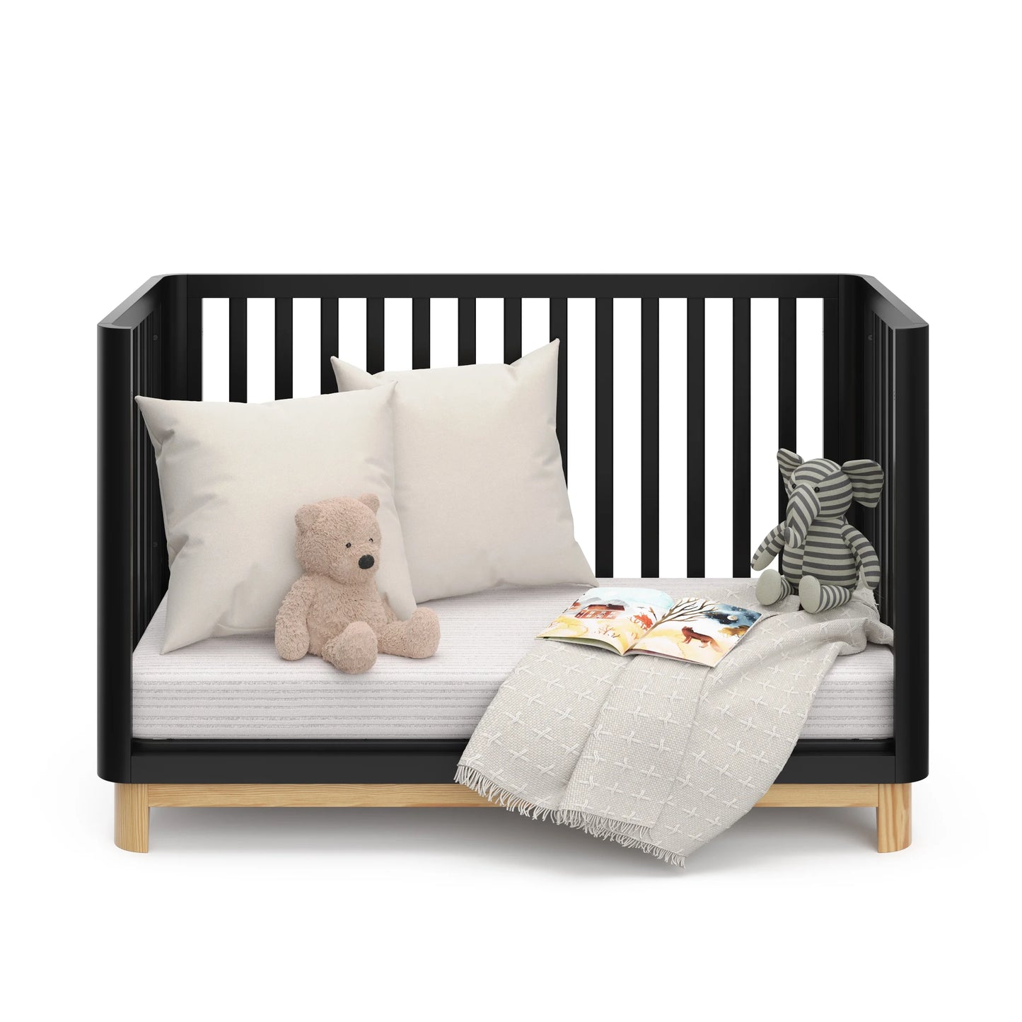 Santos 3-In-1 Convertible Baby Crib, Black with Natural