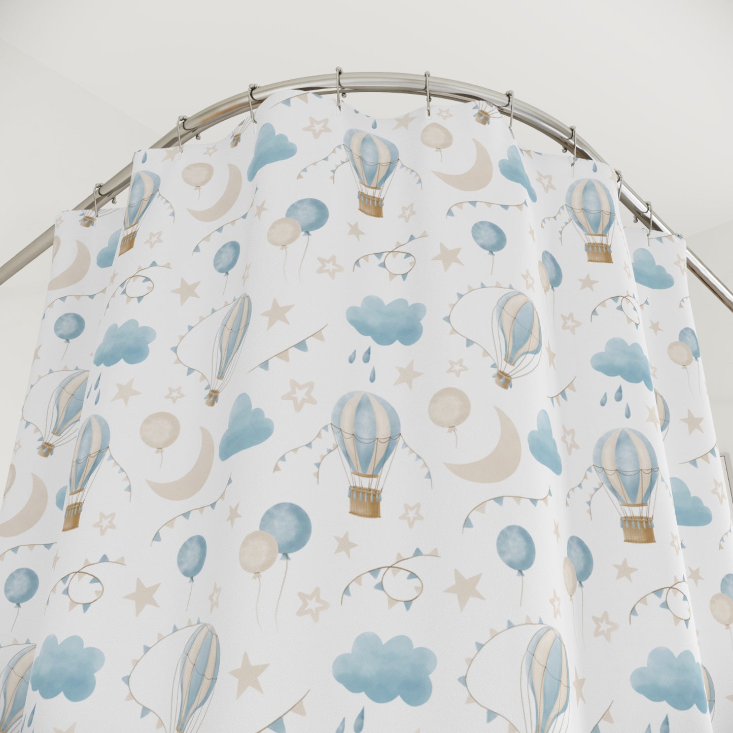 Child's Shower Curtain - Blue Air Balloons Design