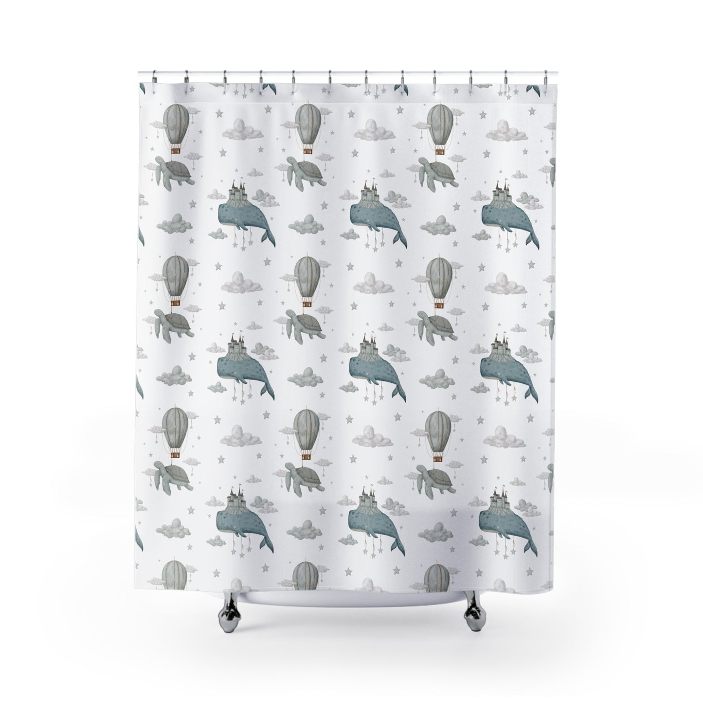 Children's Shower Curtain - Whale Ships Design
