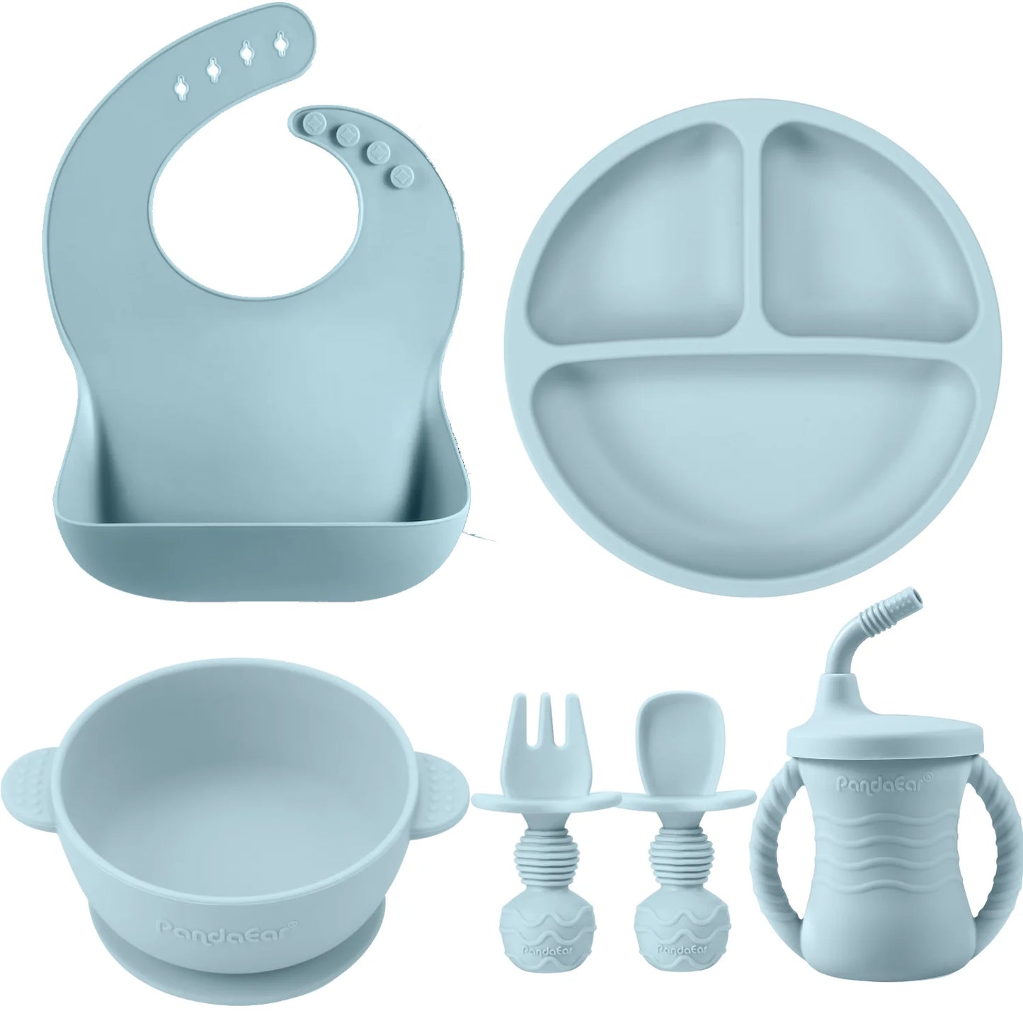 12-Piece Silicone Baby Feeding Set with Adjustable Bib, Suction Bowl, Straw Cup