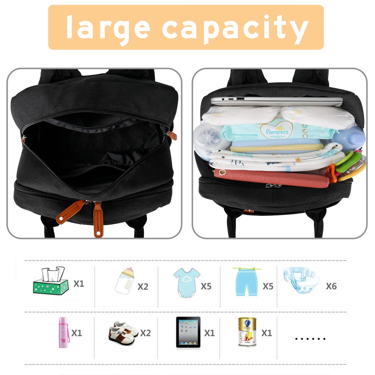 Diaper Bag Backpack Large Unisex Baby Changing Bag with Multiple Pockets, Stroller Straps and Changing Pad