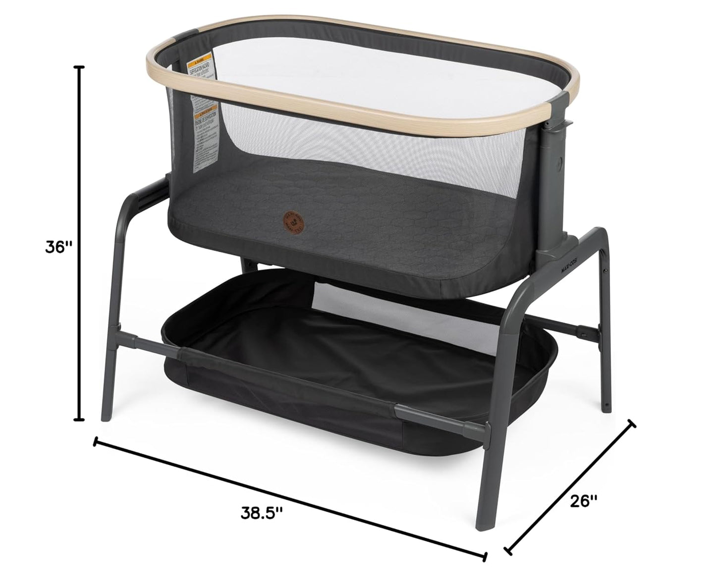 Iora Baby Bassinets Bedside Sleeper, Portable Bassinet, Infant Bedside Sleeper Crib, Height Adjustable, Breathable Mesh, Large Storage Basket, Classic Graphite