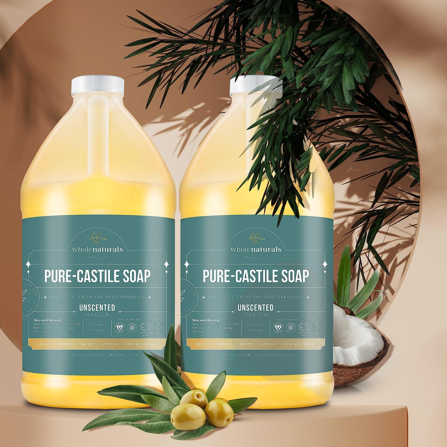 Pure Castile Soap Liquid, EWG Verified & Certified Palm Oil Free Unscented