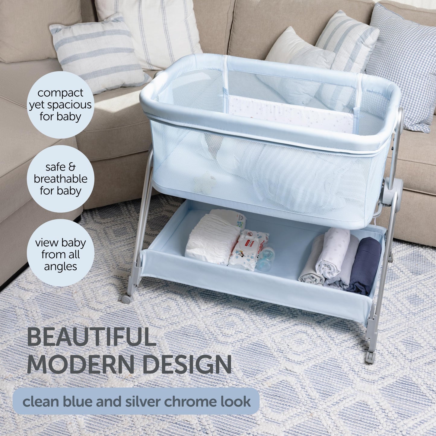 Baby Bedside Sleeper - Bassinet & Bedside Crib with Height Adjustment & Wheels - Can Be Placed Next to Bed - Attaches to Parents Bed - Easy to Fold & Carry Bassinet for Girls (Pink)