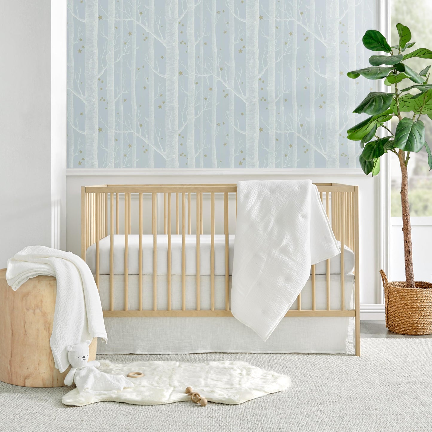 Levtex Baby - Cloud Muslin Crib Bed Set - Baby Nursery Set - Sage and White Stars - Sage Textured Muslin - 5 Piece Set Includes Quilt, Fitted Sheet, Two Swaddles & Bear Lovey