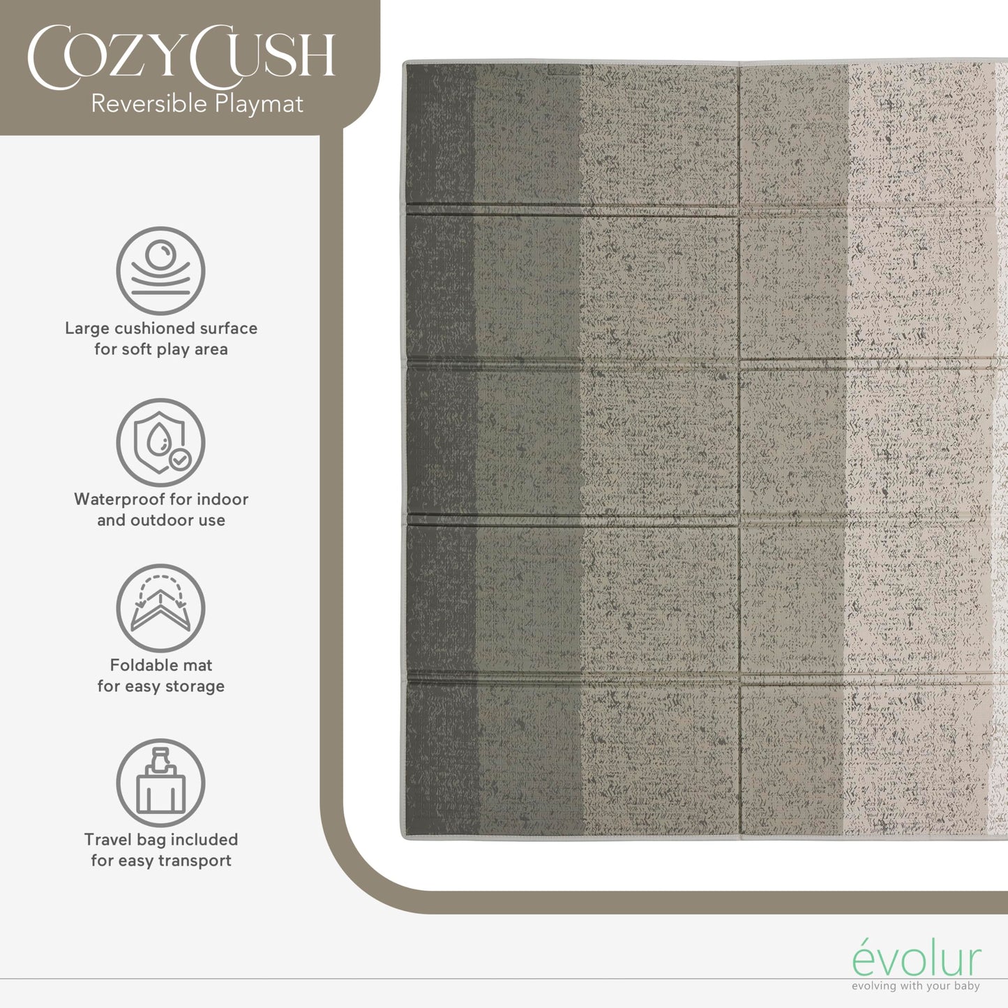 Evolur CozyCush Reversible Non-Toxic Baby Kids Playmat