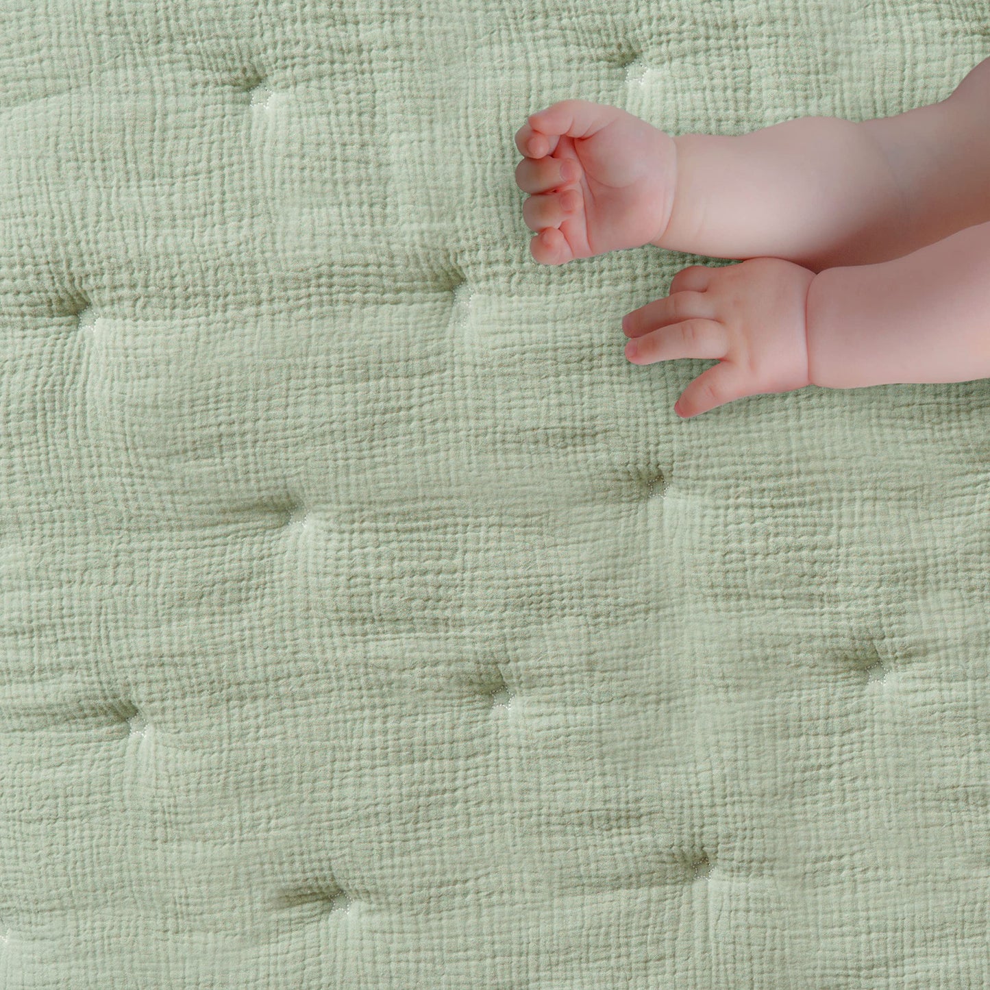 Levtex Baby - Cloud Muslin Crib Bed Set - Baby Nursery Set - Sage and White Stars - Sage Textured Muslin - 5 Piece Set Includes Quilt, Fitted Sheet, Two Swaddles & Bear Lovey