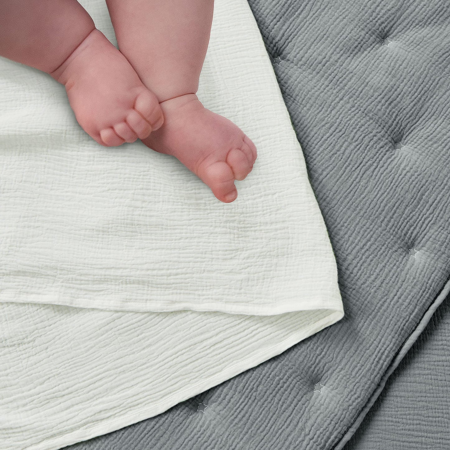 Levtex Baby - Cloud Muslin Crib Bed Set - Baby Nursery Set - Sage and White Stars - Sage Textured Muslin - 5 Piece Set Includes Quilt, Fitted Sheet, Two Swaddles & Bear Lovey