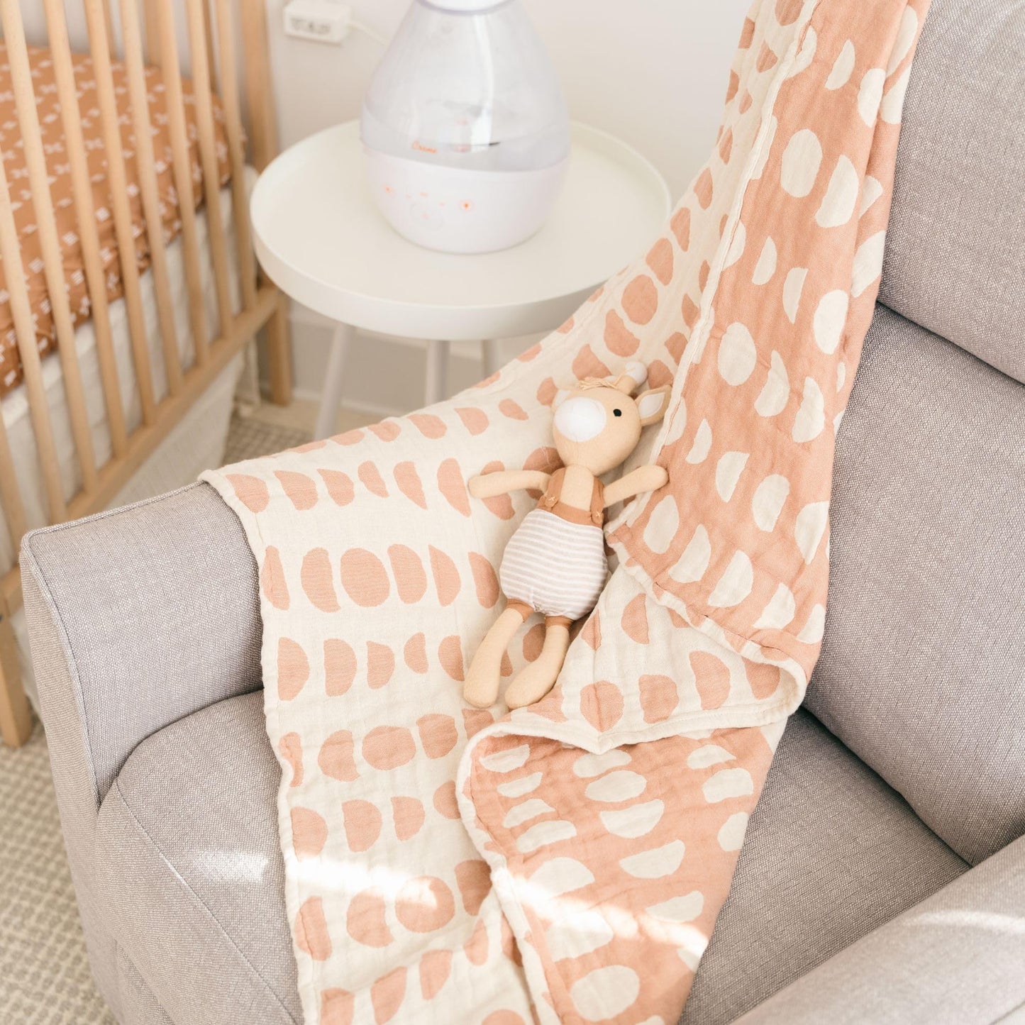 Crane Baby Blanket, 36” x 36”, Soft Cotton Quilted Nursery Blanket for Boys and Girls, Copper, Ezra Print