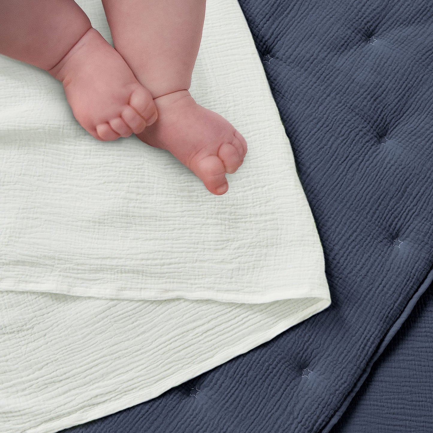 Levtex Baby - Cloud Muslin Crib Bed Set - Baby Nursery Set - Sage and White Stars - Sage Textured Muslin - 5 Piece Set Includes Quilt, Fitted Sheet, Two Swaddles & Bear Lovey