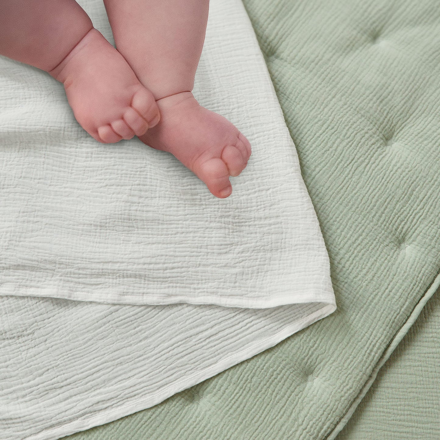 Levtex Baby - Cloud Muslin Crib Bed Set - Baby Nursery Set - Sage and White Stars - Sage Textured Muslin - 5 Piece Set Includes Quilt, Fitted Sheet, Two Swaddles & Bear Lovey