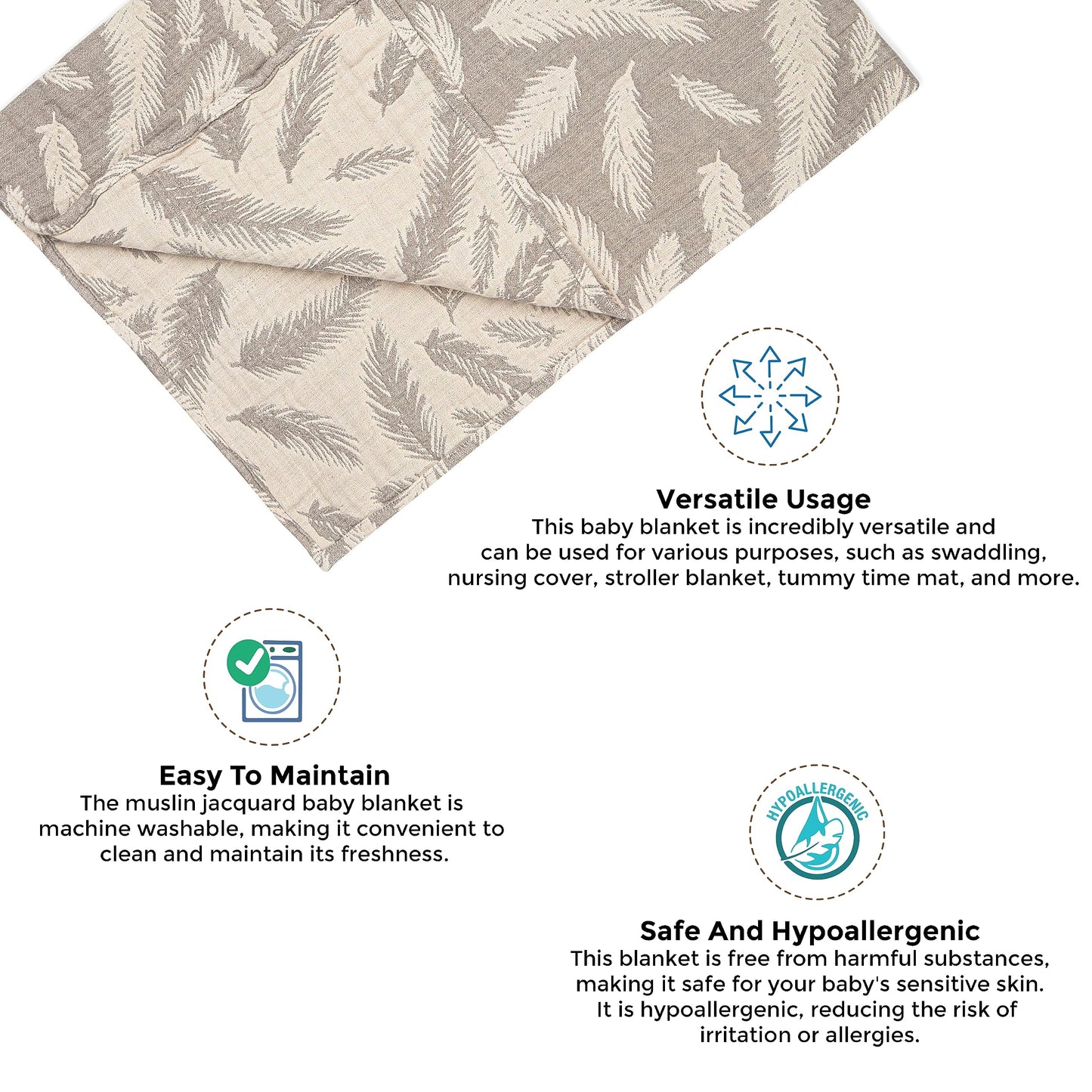 Crane Baby Blanket, 36” x 36”, Soft Cotton Quilted Nursery Blanket for Boys and Girls, Copper, Ezra Print