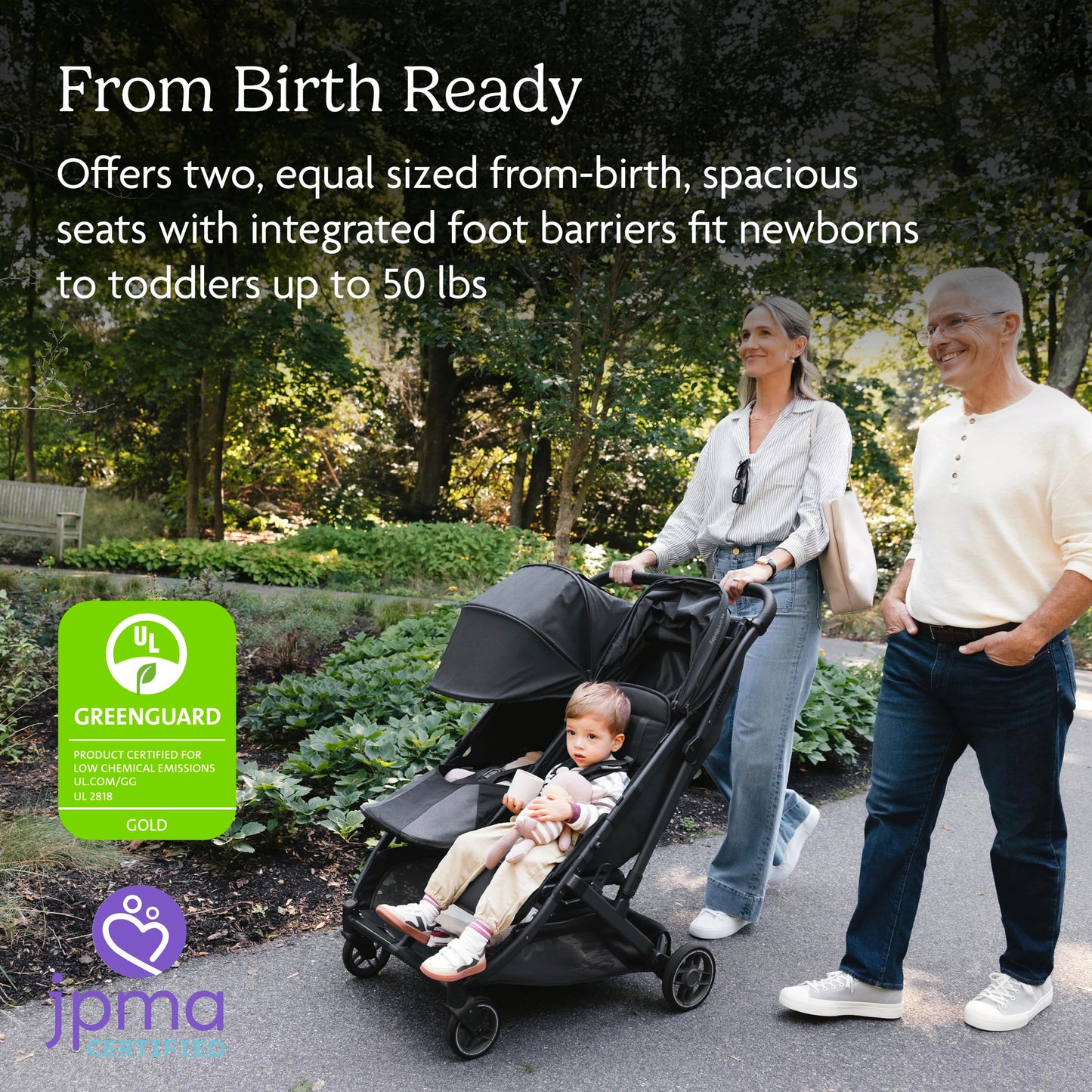 UPPAbaby Minu Duo Side-by-Side Double Stroller - Lightweight + Compact Design for Travel - Easy Fold- From Birth to Toddler - Independent Recline -Greyson(Charcoal Mélange/Carbon Frame/Saddle Leather)