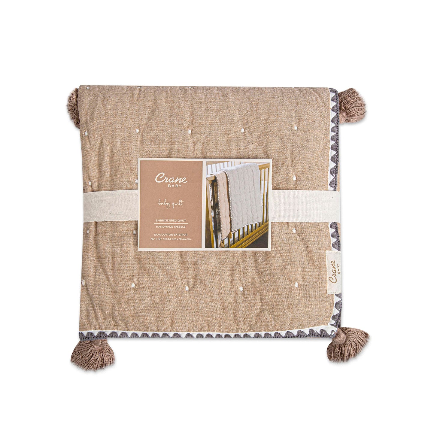 Crane Baby Blanket, 36” x 36”, Soft Cotton Quilted Nursery Blanket for Boys and Girls, Copper, Ezra Print