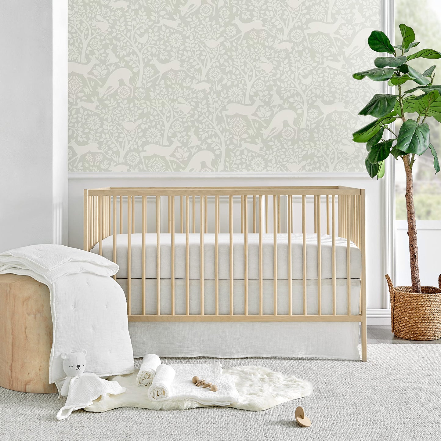 Levtex Baby - Cloud Muslin Crib Bed Set - Baby Nursery Set - Sage and White Stars - Sage Textured Muslin - 5 Piece Set Includes Quilt, Fitted Sheet, Two Swaddles & Bear Lovey