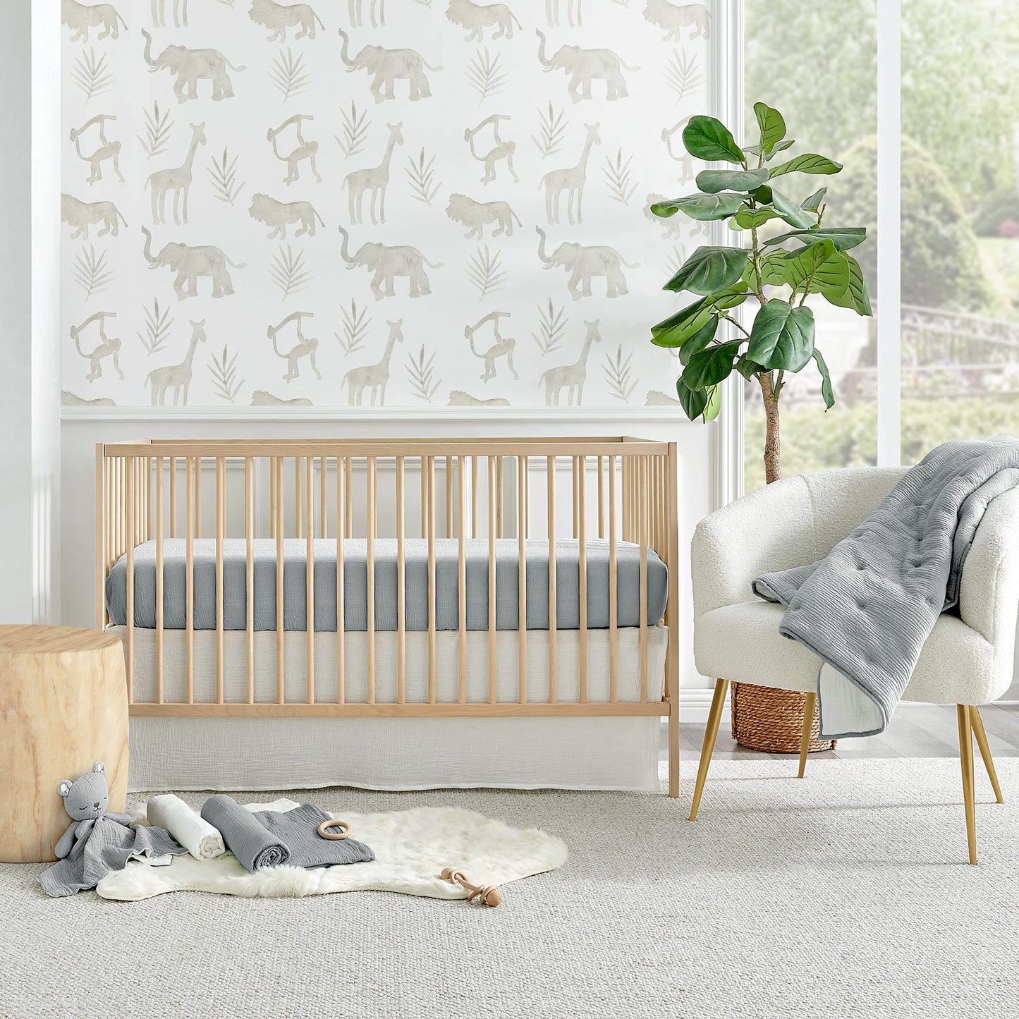 Levtex Baby - Cloud Muslin Crib Bed Set - Baby Nursery Set - Sage and White Stars - Sage Textured Muslin - 5 Piece Set Includes Quilt, Fitted Sheet, Two Swaddles & Bear Lovey