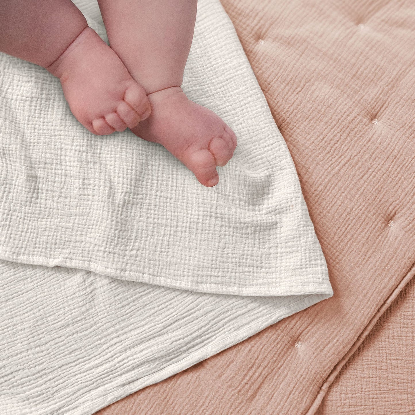 Levtex Baby - Cloud Muslin Crib Bed Set - Baby Nursery Set - Sage and White Stars - Sage Textured Muslin - 5 Piece Set Includes Quilt, Fitted Sheet, Two Swaddles & Bear Lovey