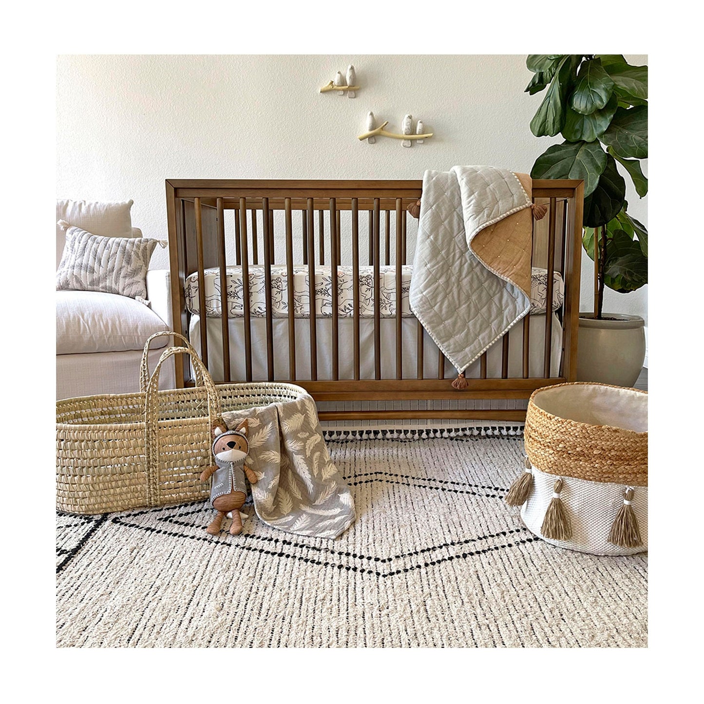Crane Baby Blanket, 36” x 36”, Soft Cotton Quilted Nursery Blanket for Boys and Girls, Copper, Ezra Print