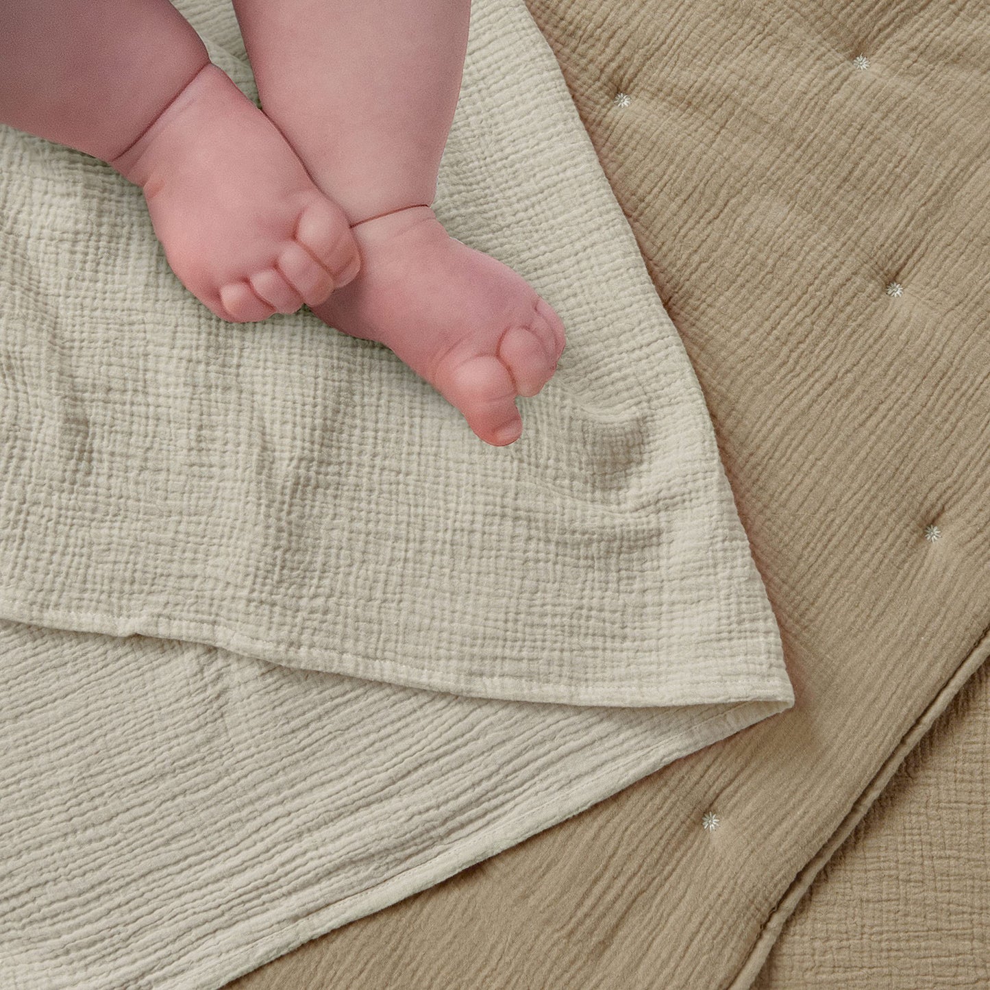 Levtex Baby - Cloud Muslin Crib Bed Set - Baby Nursery Set - Sage and White Stars - Sage Textured Muslin - 5 Piece Set Includes Quilt, Fitted Sheet, Two Swaddles & Bear Lovey