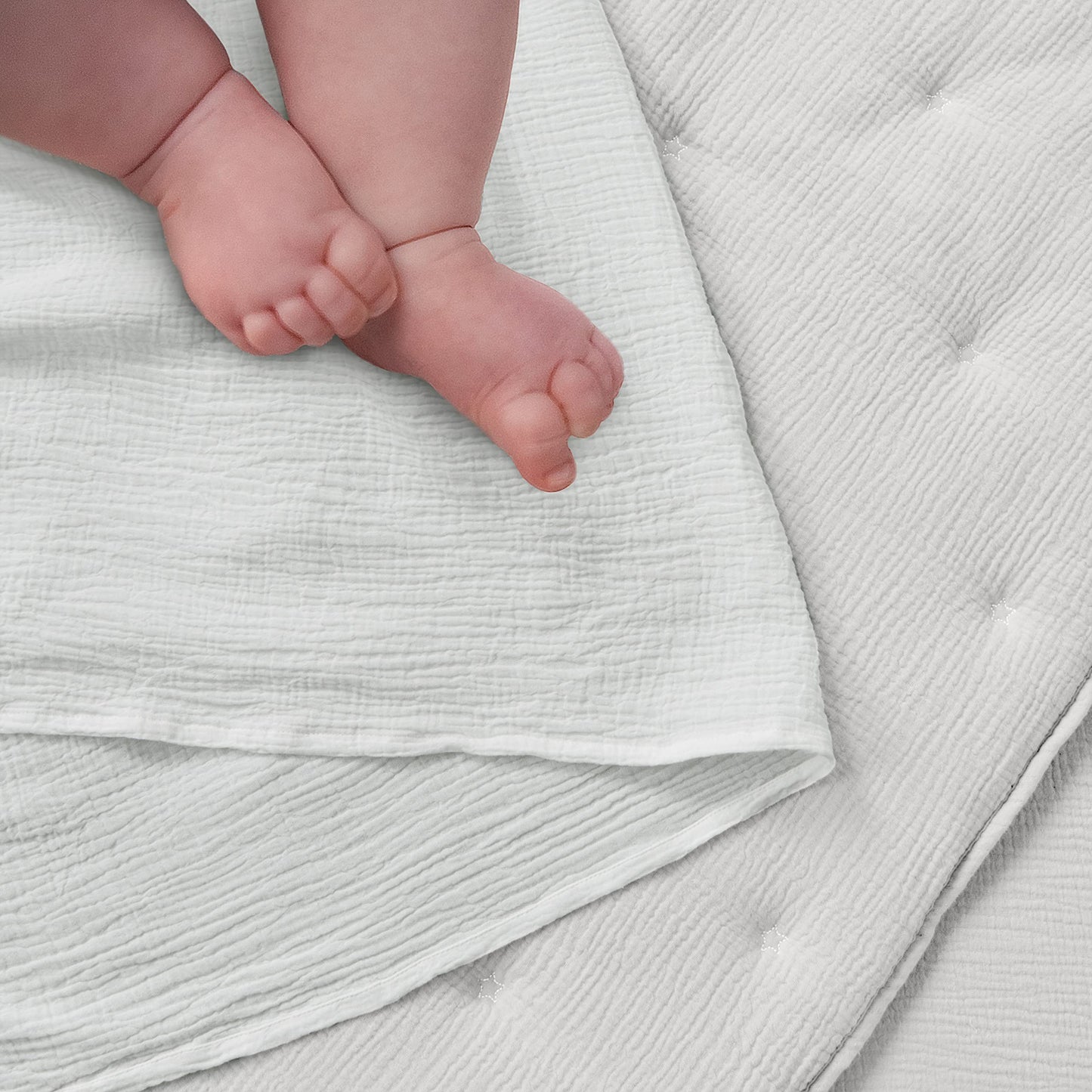 Levtex Baby - Cloud Muslin Crib Bed Set - Baby Nursery Set - Sage and White Stars - Sage Textured Muslin - 5 Piece Set Includes Quilt, Fitted Sheet, Two Swaddles & Bear Lovey