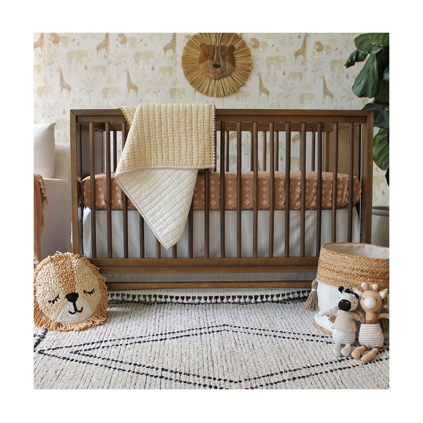 Crane Baby Blanket, 36” x 36”, Soft Cotton Quilted Nursery Blanket for Boys and Girls, Copper, Ezra Print