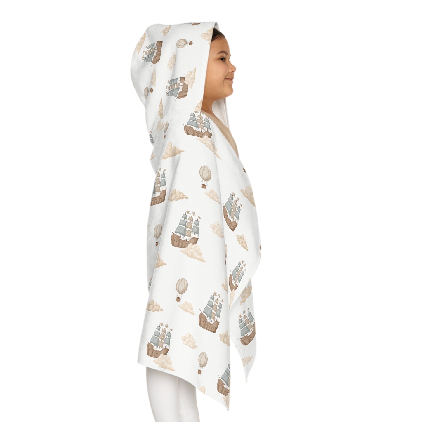 Child's Hooded Towel- Pirate Ship Clouds