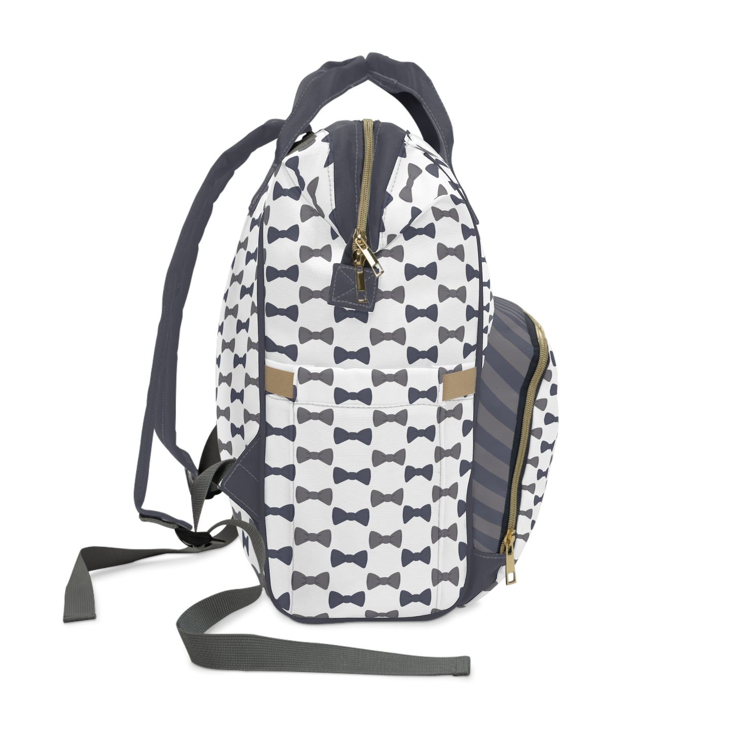 Backpack with bow tie pattern on a white background