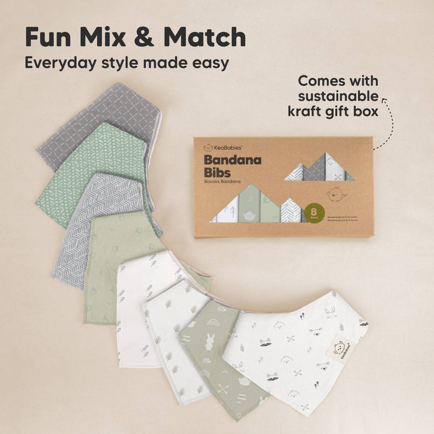 KeaBabies - 8-pack Baby Bandana Bibs for Boys and Girls - All The Things Baby